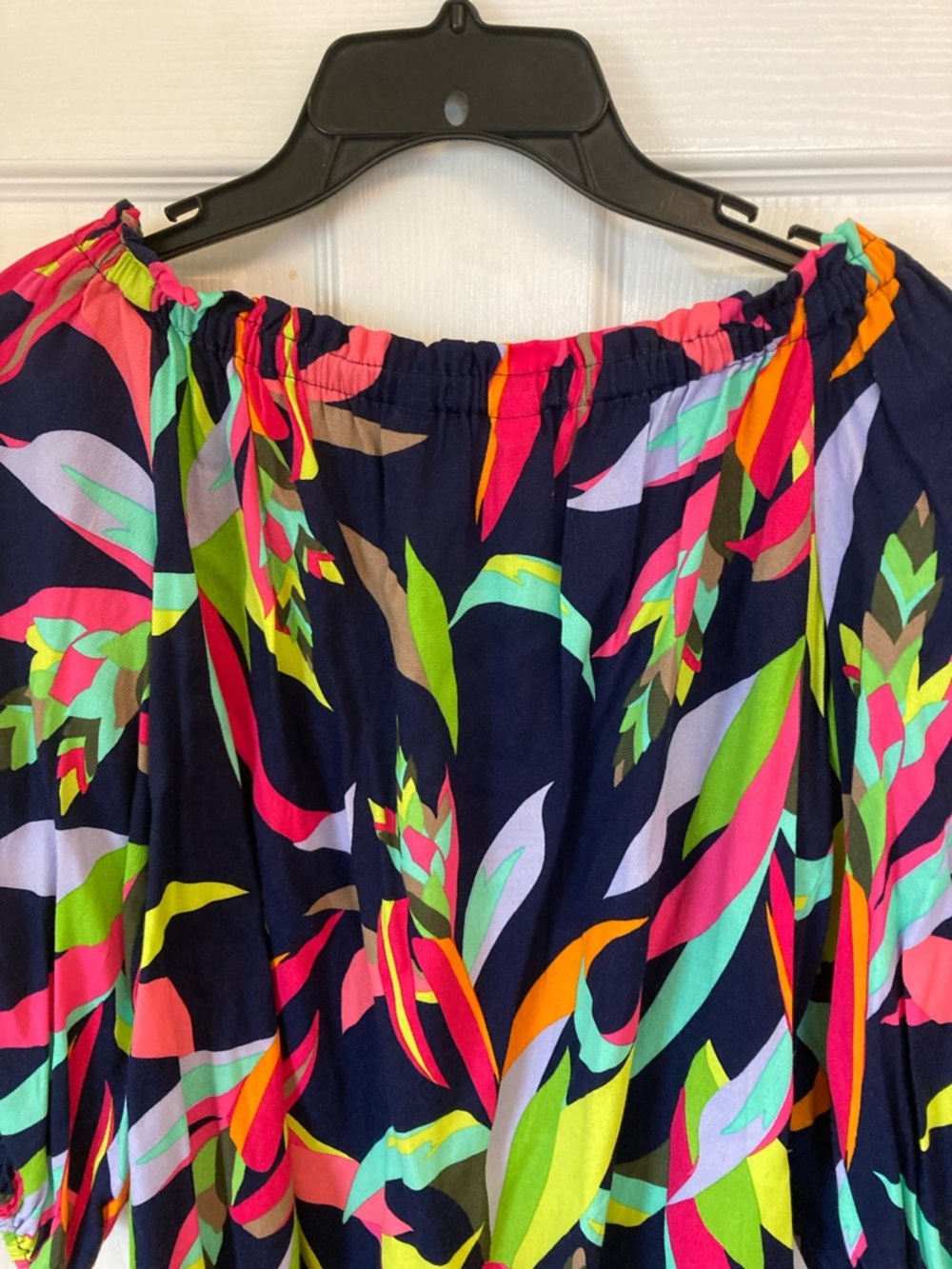 Trina Turk Navy Multicolor Floral Off-Shoulder Puff Sleeve Top - Picture 8 of 11